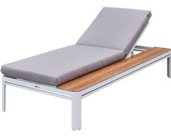 AXI Kira Ligbed met tafel Wit/grijs – Gepoedercoat aluminium frame – Rugleuning met 5 standen - Textileen liggedeelte - 200x75cm