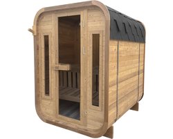 AXI Kubus Buitensauna - Houten Sauna voor 2-4 Personen – 189 x 155 x 210 cm - Thermisch Behandeld Vurenhout – Deur & Ramen van Gehard Veiligheidsglas – Wellness in eigen tuin - Excl. Saunakachel