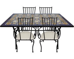AXI Leonie 5-delige Mozaïek Bistroset Mediterrane Stijl Blauw - Metalen frame met keramische tegel – Tuin set 4 stoelen en tafel