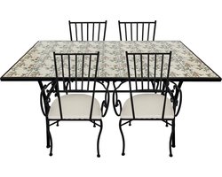 AXI Leonie 5-delige Mozaïek Bistroset Romantische roos - Metalen frame met keramische tegel – Tuin set 4 stoelen en tafel