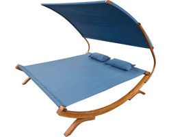 AXI Mallorca Tweepersoons ligbed met zonnescherm Blauw - FSC houten frame - max. 250 kg - voor 2 personen