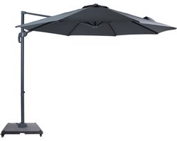 AXI Marisol Zweefparasol Ø 300cm Complete set incl. Hoes & Parasolvoet met wielen Antraciet/grijs – Gepoedercoat aluminium frame met kruisvoet – 360° Draaibaar - Kantelbaar – UV werend doek