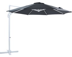 AXI Marisol Zweefparasol Ø 300cm Wit/grijs incl. Hoes – Gepoedercoat aluminium frame met kruisvoet – 360° Draaibaar - Kantelbaar – UV werend doek