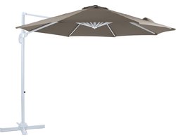 AXI Marisol Zweefparasol Ø 300cm Wit/taupe incl. Hoes – Gepoedercoat aluminium frame met kruisvoet – 360° Draaibaar - Kantelbaar – UV werend doek