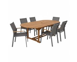 AXI Marzi/Alva 180-240 cm Dining Tuinset 7-delig Teak - Uitschuifbaar – Tuinset 6 Personen – Ovale Houten Tafel 180–240 cm – Moderne Tuinstoelen met Teak Armleuningen – Tuinmeubelen Set voor Terras en Tuin
