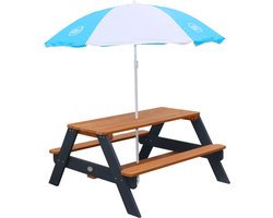 AXI Nick Picknicktafel Antraciet/bruin - Parasol Blauw/wit - Picknick tafel voor kinderen van FSC hout