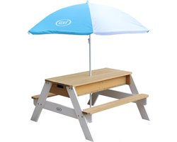 AXI Nick Zand & Water Picknicktafel (2 bankjes) in Bruin/Wit met Parasol - Deluxe - Picknick tafel voor kinderen van hout