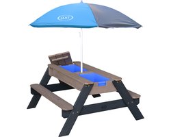 AXI Nick Zand & Water Picknicktafel in Antraciet/Grijs - Parasol Grijs/Blauw - FSC Hout - Picknick tafel voor kinderen van hout