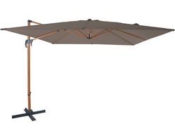 AXI Nima Zweefparasol 300x300 cm Houtlook/taupe incl. Hoes – Gepoedercoat aluminium frame met kruisvoet – 360° Draaibaar - Kantelbaar – UV werend doek