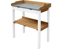 AXI Oppottafel met 2 lades Bruin/wit - Handige oppottafel met opbergplank en lades - Zinken werkblad