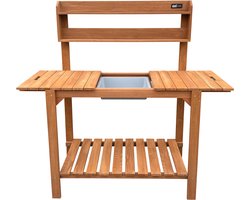 AXI Oppottafel met verschuifbaar werkblad Bruin – Tuinwerktafel – Hemlock hout – 100 x 46 x 140 cm – Met inzetbak van kunststof – Handige plantentafel met opbergruimte