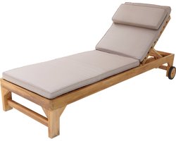 AXI Rama Ligbed Teak met kussen – Houten ligbed met beige kussen – Rugleuning met 4 standen - 204x70cm