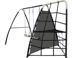 AXI Speeltoestel met Dubbele Schommel en Klimrek in Antraciet/Créme - Metaal - Incl. grondankers - Schommelset met dubbele schommel & klimnet
