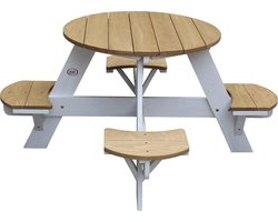 AXI Ufo Picknicktafel Rond voor 4 kinderen in Bruin/Wit - Picknick tafel van hout - 120x120x56cm