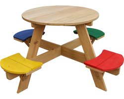 AXI Ufo Picknicktafel Rond voor 4 kinderen in Regenboog kleuren - Picknick tafel van hout - 120x120x56cm