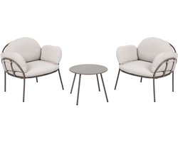 AXI Ziva Lounge Tuinset Beige – Ronde Tafel met 2 Loungestoelen – Inclusief Extra Dikke Kussens – Compacte Set voor Balkon, Terras of Kleine Tuin