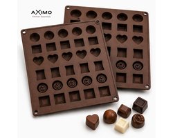 AXIMO Siliconen Chocolade Mal 30 Vormen – 2 stuks - Bonbon Mal – Flexibel & Anti-aanbak – BPA-vrij – Voor Chocolade, IJsblokjes & Snoep