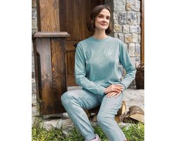 Aydogan - Pyjama dames - katoen - dames huispak - Pyama dames volwassenen - Turkoois - Maat L