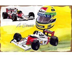 Ayrton Senna Metalen Wandbord, Maat:30x20 cm - Sport-F1-Racing-MotoGP-Werkplaats-Garage-Classic Cars-Man Cave-Wandbord Mancave-Kroeg decoratie-Tekstbord-Metalen wanddecoratie