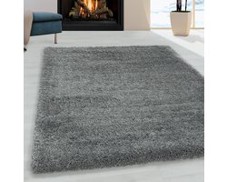 Ayyıldız FLUFFY Rechtech Lichtgrijze Shaggy Modern Vloerkleed - 60 X 110 CM - Polypropyleen - Jute