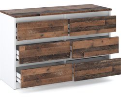 AZ Home, Ladekast 6 Laden HUGO 100 cm, Wit-Old Wood 6 Laden, Woonkamer Commode Slaapkamer