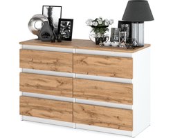 AZ Home, Ladekast 6 Laden HUGO 100cm Wit Mat Eiken Wotan