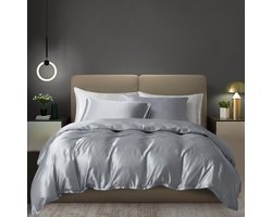 Azalia Beddengoedset, satijn, 220 x 240 cm, 3-delig, lichtgrijs, zijdeachtig, glanzend, zijde, effen, dekbedovertrek, set, glad, luxe, lichtgroen, beddengoedset, zacht, tweepersoonsbed met ritssluiting
