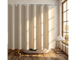 Azalia Douchegordijn, linnenlook, 200 x 200 cm, beige, crème, haakloos, badgordijn, textielstof, zwaar belastbaar, waterdicht, breedte 200 x hoogte 200 cm
