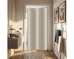 Azalia Haakloze douchegordijn 90x200 linnenlook kunstleer zwaar beige, smal badgordijn textiel stof waterafstotend wasbaar in de machine, breedte 90 x hoogte 200cm