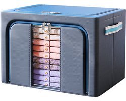 AZH Collection Opbergbox - Opvouwbaar 66L Blauw - Opbergdoos met stalen frame - Organizer - Opbergzak - Opbergmand - Opberger - Met Rits en Handvatten