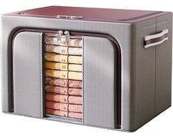 AZH Collection Opbergbox - Opvouwbaar 66L Bruin - Opbergdoos met stalen frame - Organizer - Opbergzak - Opbergmand - Opberger - Met Rits en Handvatten