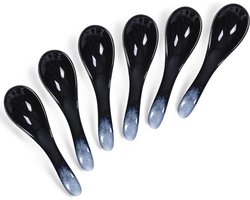 Aziatische soeplepel van porselein, 6-inch set Japanse/Chinese lepel, voor muesli, ramen, fo, wonton, pap, gemakkelijk vast te pakken (porselein, meteor)