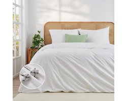 Azomor® Ademend en zacht wit beddengoed van katoen met linnen textuur en rits 135 x 200 cm