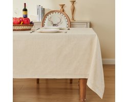 Azomor® Elegant beige linnen tafelkleed met handgestanst ontwerp voor grote tafels
