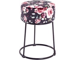 Azomor® Elegante zwarte kruk met fluwelen bekleding en metalen afwerking