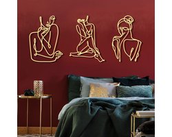 Azomor® Set van drie abstracte metalen wanddecoraties met vrouwelijke lijntekening
