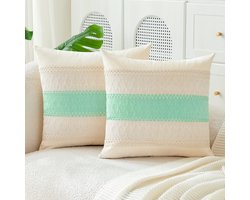Azomor® Set van twee decoratieve kussenhoezen met boho-strepenpatroon in lichtgroen