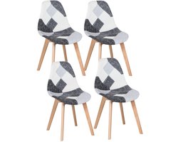 Azomor® Set van vier stijlvolle Scandinavische eetkamerstoelen met patchwork design