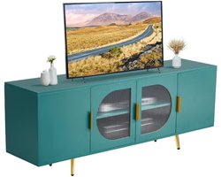 Azomor® Stijlvolle TV-kast met glazen deuren en verstelbare planken voor grote televisies