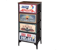 Azomor® Stijlvolle vintage ladekast met vier stoffen lades en stalen frame