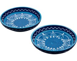 AzorA 2-Aardewerk Schaaltje | Kommetje | Tapasschaaltje | Klein Schaaltje | Servies Schaaltje | Woonaccessoiretjes set laag 12 centimeter Ø - Rond blauw