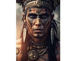 Aztec Tribe Warior- Kristal Helder Galerie kwaliteit Plexiglas 5mm. - Blind Aluminium Ophangframe - Luxe wanddecoratie - Fotokunst - professioneel verpakt en gratis bezorgd