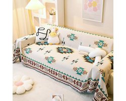 Azteekse grote plaid met kwastjes - 100% handgeweven katoenen deken voor 2-3 zits banken en bedden (180 × 230 cm)