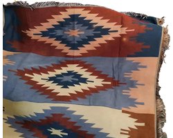 Azteekse plaid - Geweven deken - Woonkamer decoratie - Abstracte kunst - 160 x 130 cm - Meerkleurig