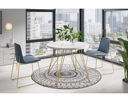 Azura Rond Uitschuifbare Eettafel Goud-Wit – NoaHome