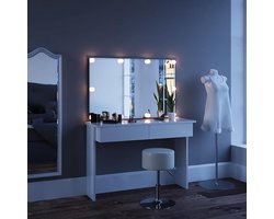 “Azure Luxe” Make-Up Table with LED Lighting & Stool – 120 cm Modern Dressing Table – Glossy White Vanity Desk with Large Mirror, 2 Drawers & Sturdy Wood Design – Elegant Beauty Station for Bedroom IndustrialHome