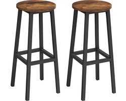 AZURU -Barkruk - set van 2 barstoelen - Keukenstoelen met stevig stalen frame - Hoogte 65 cm - Eenvoudig te monteren - Industriële stijl - Hout - Metaal - Vintage Bruin - Zwart