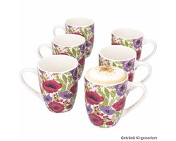 B. Anouk 6-delige set koffiemokken bloem paars porselein – 2078946