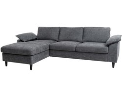B bankstel MCW-O71, bank Hoekbank L-vorm, ligvlak links/rechts, stof/textiel hout 84x229x140cm ~ donkergrijs