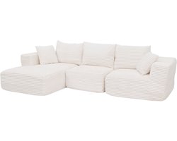 B bankstel MCW-P20, 3-zitsbank Loungebank, stof/textiel corduroy (370 g/m²) Ligvlak links ~ wit